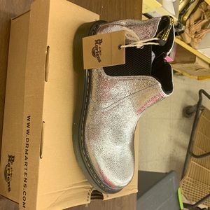 Silver Dr. Martens boots (brand new) with side zipper